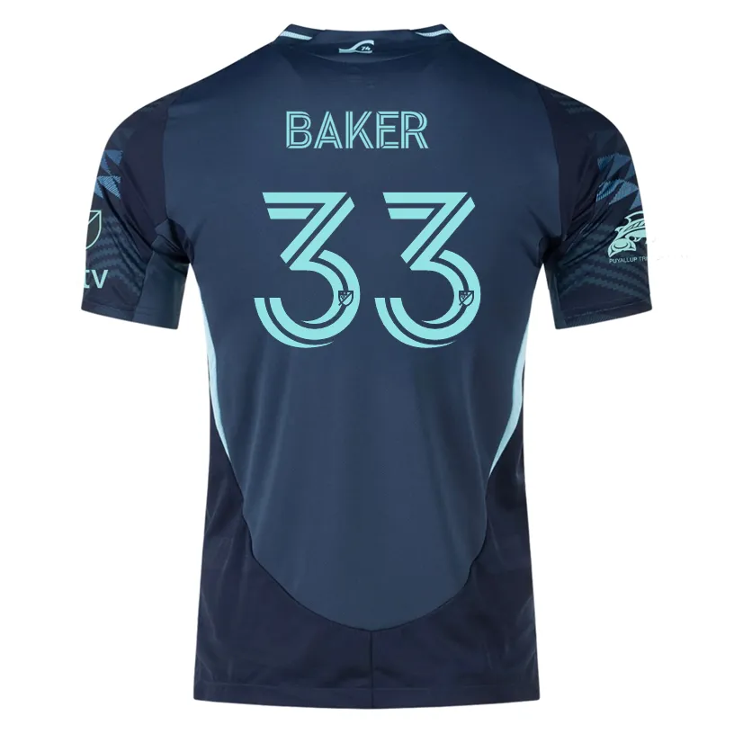 adidas C. Baker Seattle Sounders Authentic Away Jersey 25/26 w/ MLS Patches & Sponsor (Aura Ink)