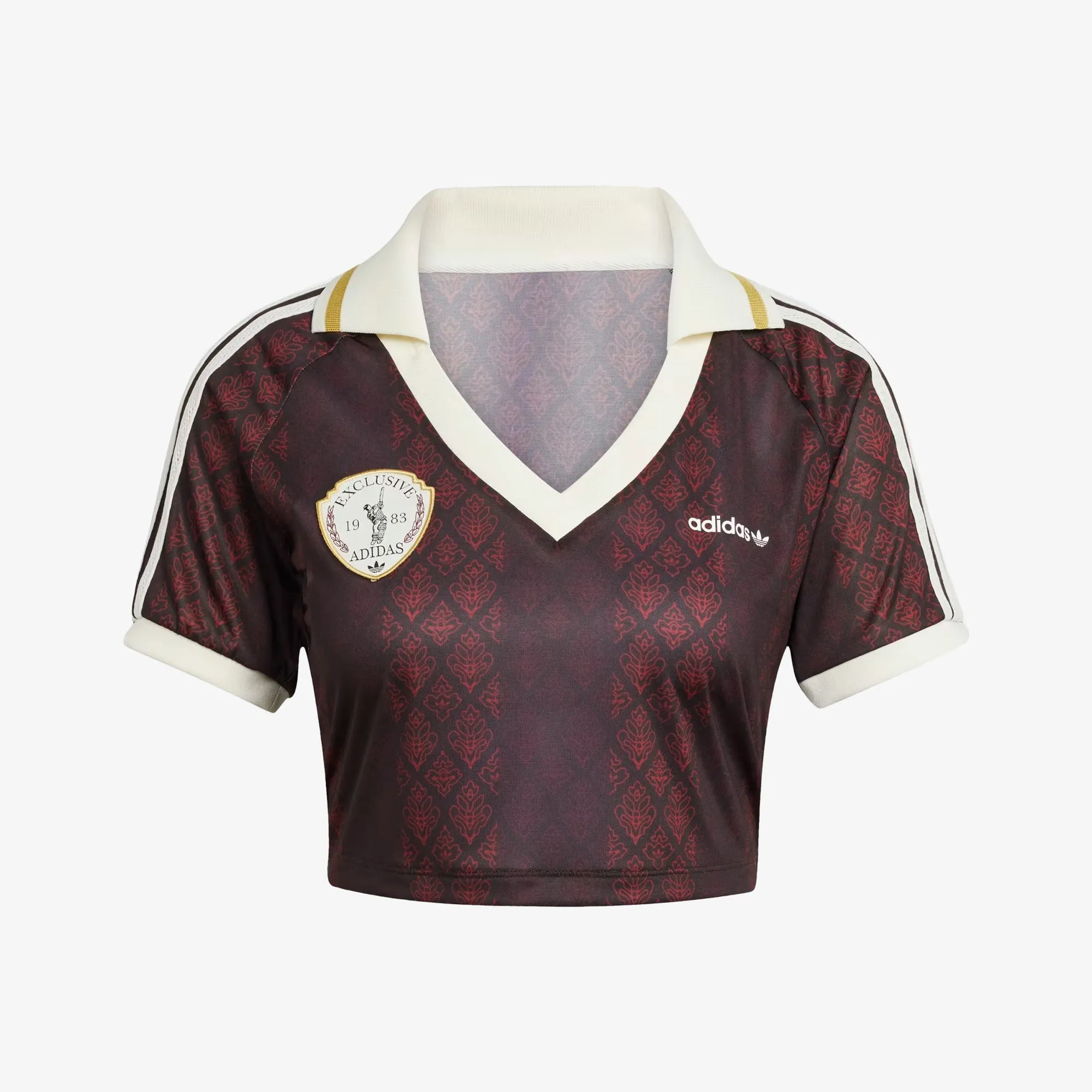 Adidas Originals | RETRO SPORTS CRICKET-INSPIRED CROPPED JERSEY { NIGHT BROWN/RED