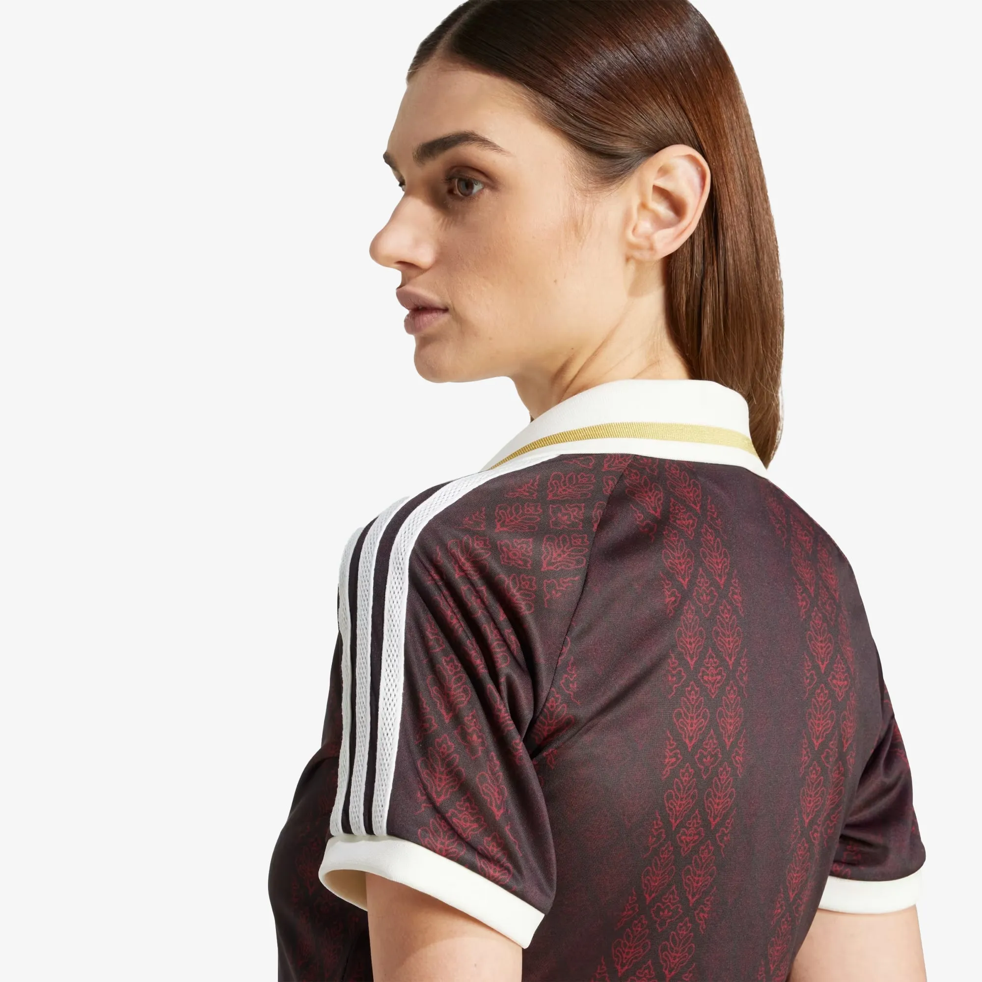 Adidas Originals | RETRO SPORTS CRICKET-INSPIRED CROPPED JERSEY { NIGHT BROWN/RED