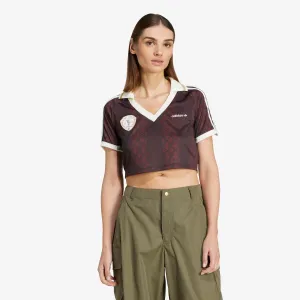 Adidas Originals | RETRO SPORTS CRICKET-INSPIRED CROPPED JERSEY { NIGHT BROWN/RED