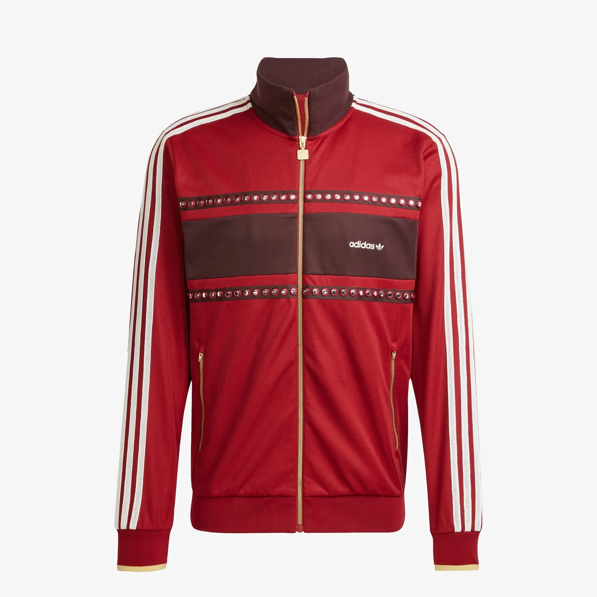 ADIDAS ORIGINALS | RETRO SPORTS CRICKET-INSPIRED TRACK TOP { RUST RED
