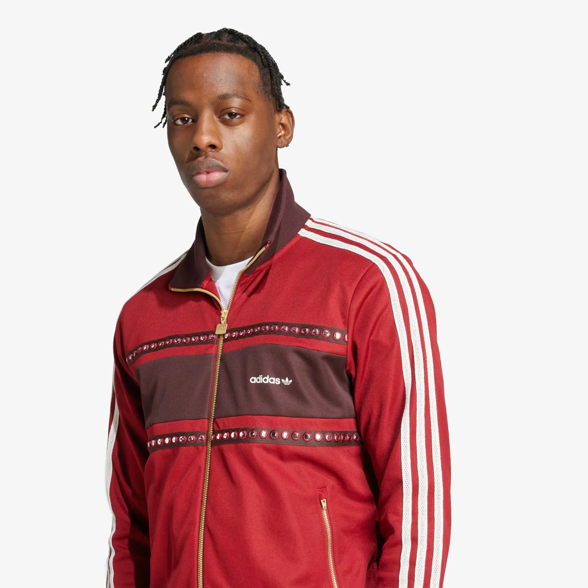 ADIDAS ORIGINALS | RETRO SPORTS CRICKET-INSPIRED TRACK TOP { RUST RED
