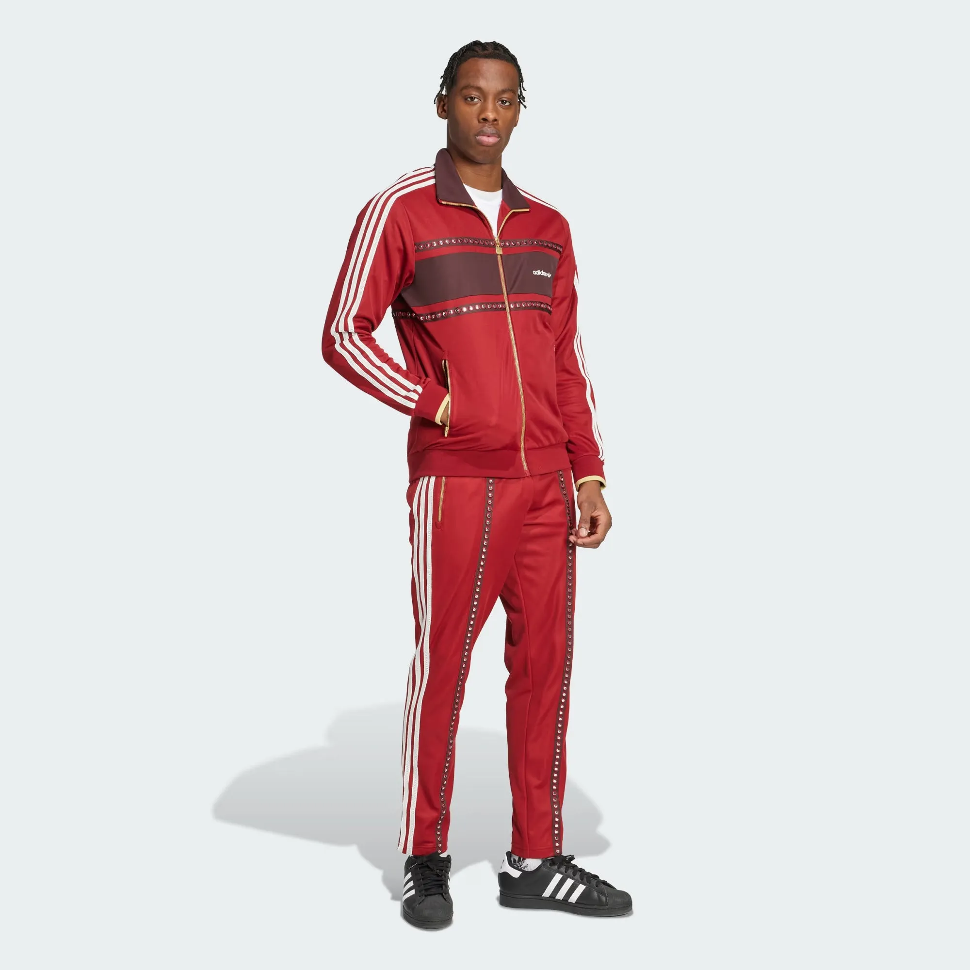 ADIDAS ORIGINALS | RETRO SPORTS CRICKET-INSPIRED TRACK TOP { RUST RED