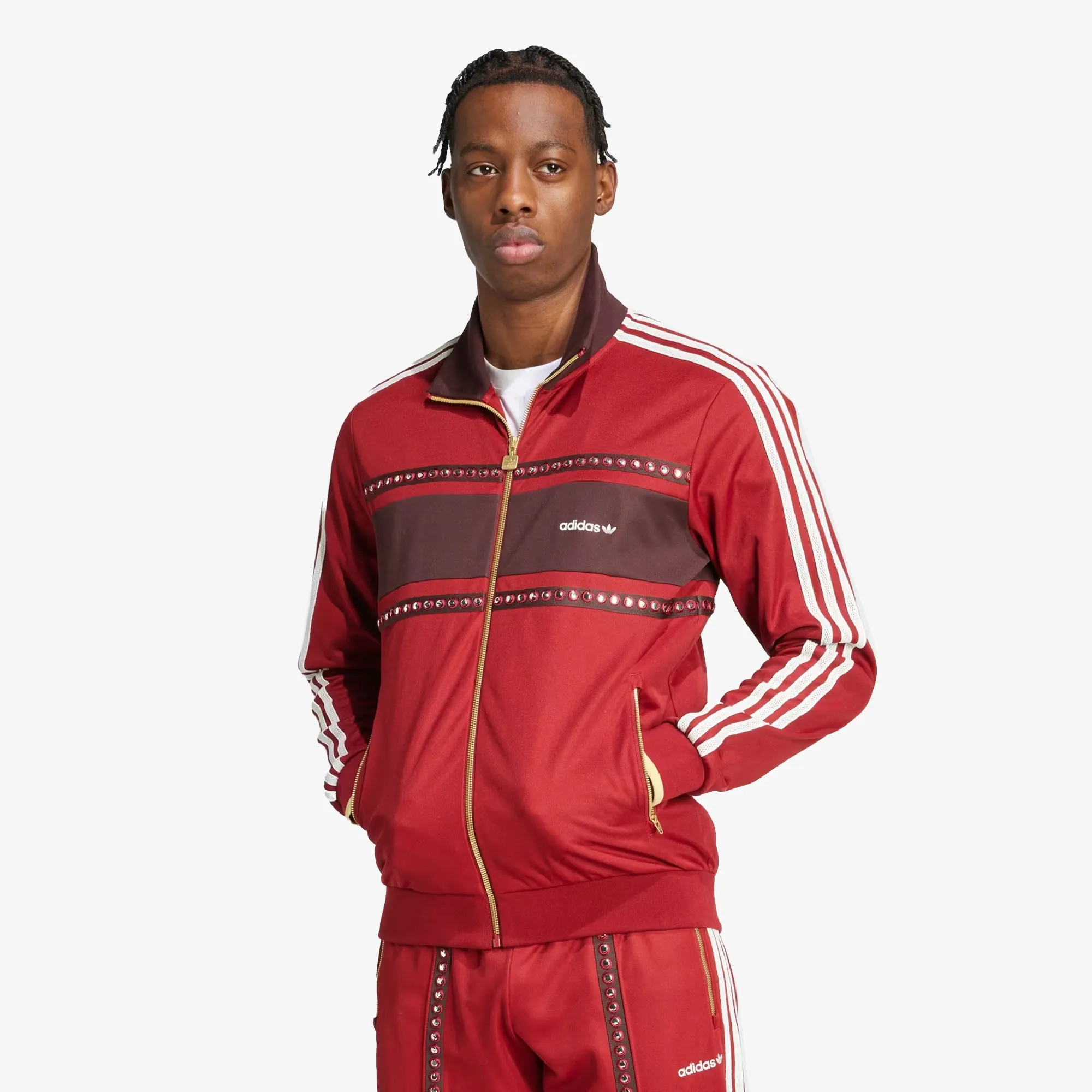 ADIDAS ORIGINALS | RETRO SPORTS CRICKET-INSPIRED TRACK TOP { RUST RED