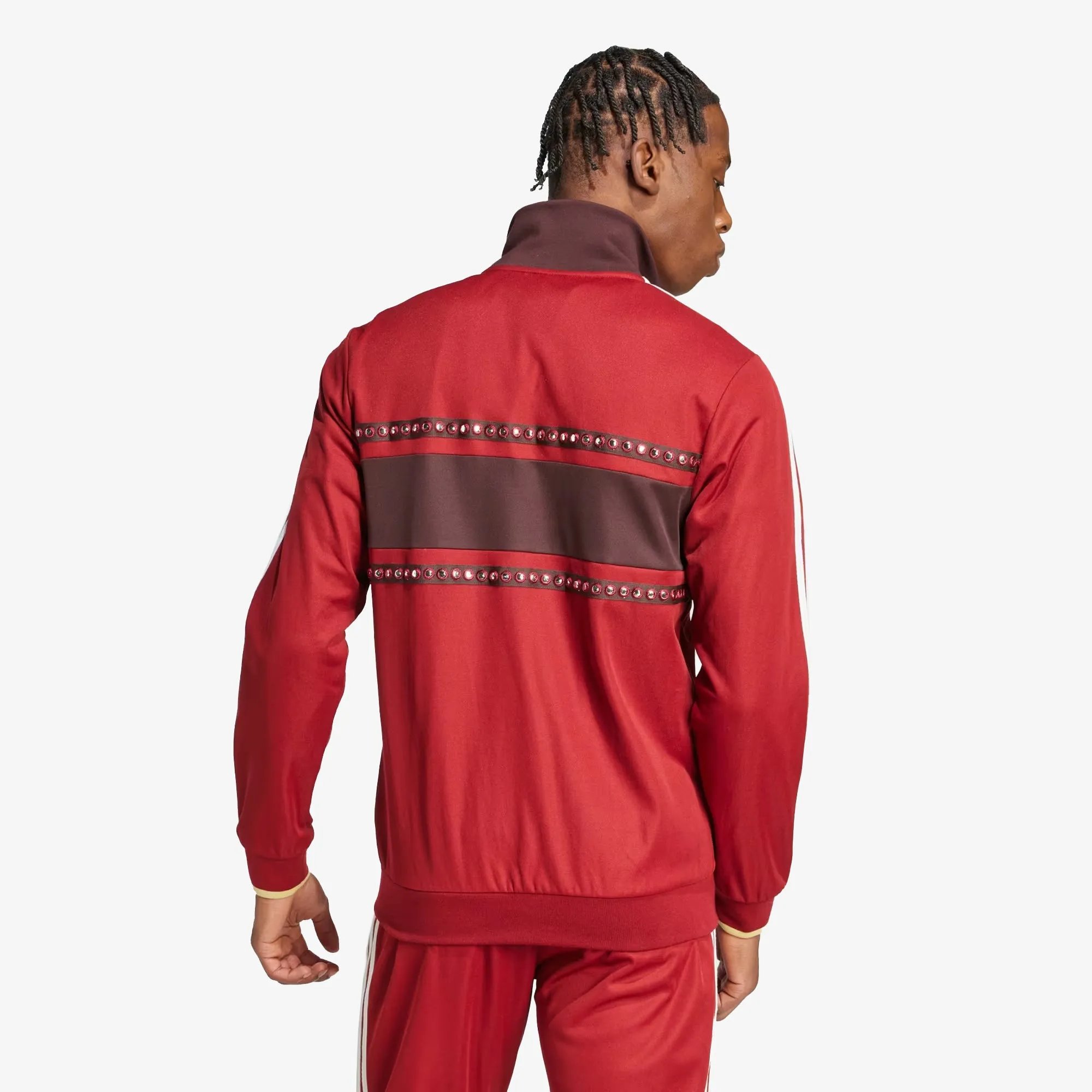 ADIDAS ORIGINALS | RETRO SPORTS CRICKET-INSPIRED TRACK TOP { RUST RED