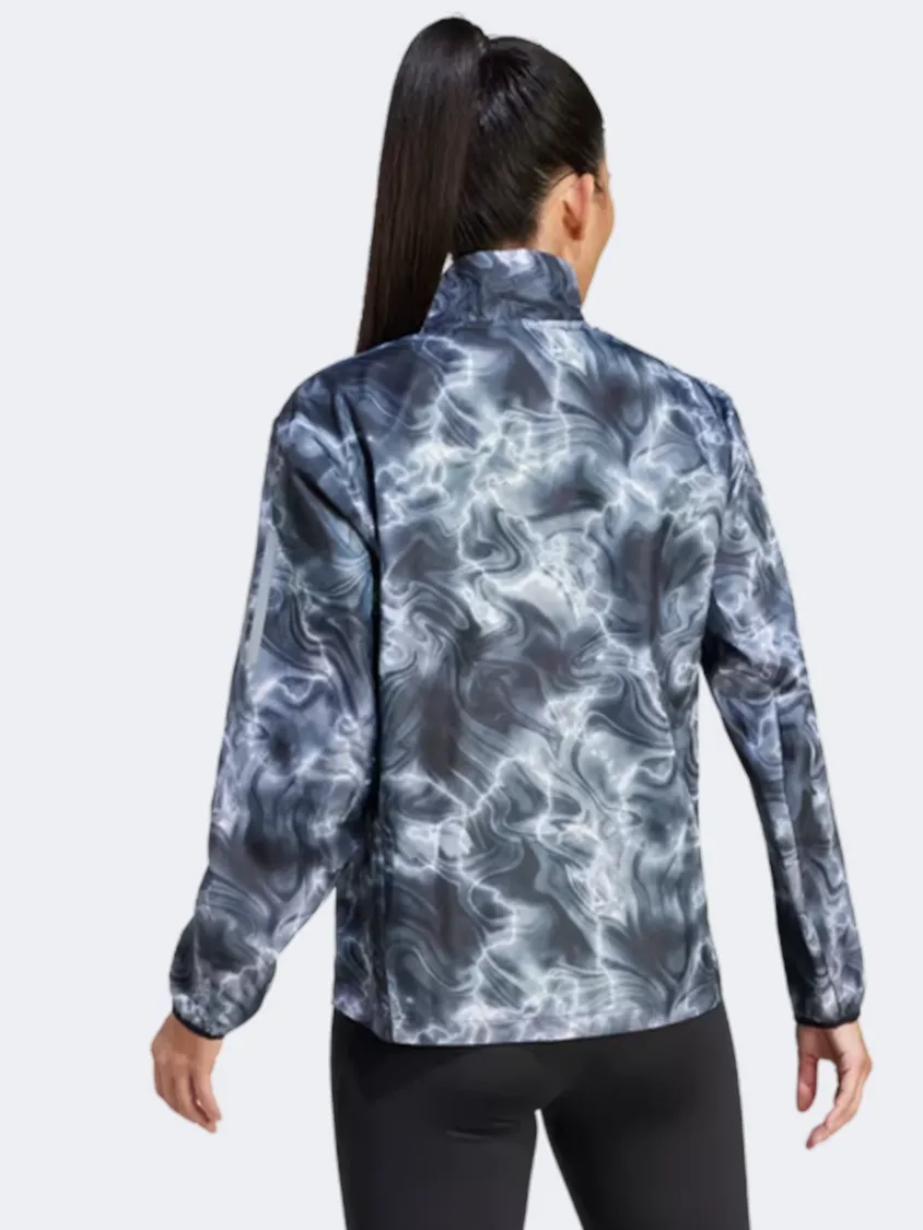 Adidas Own The Run All Over Print Women Running Jacket White/Black/Grey
