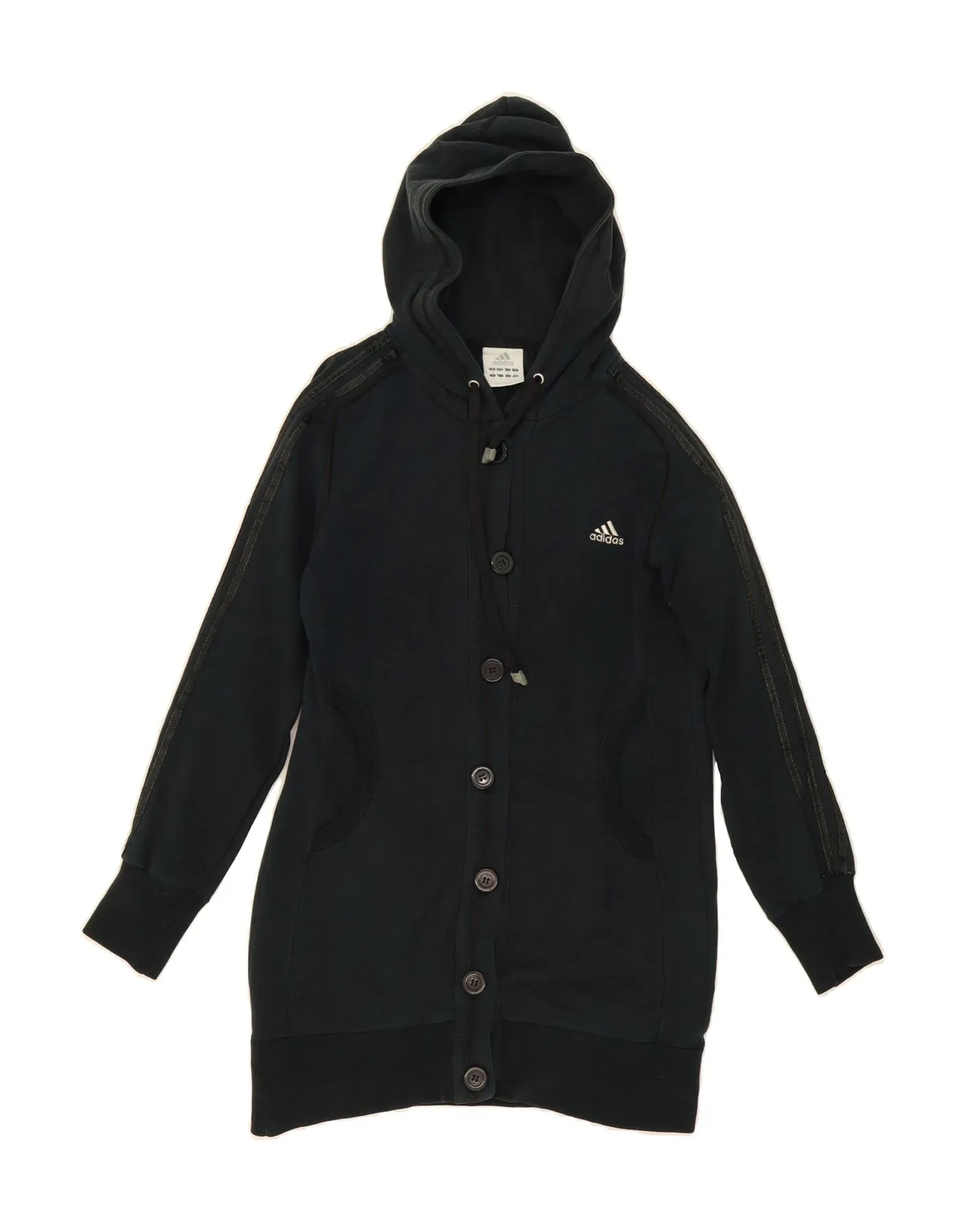 ADIDAS Womens Long Sleeve Hoodie Dress UK 16 Large  Black Cotton