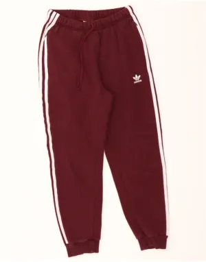 ADIDAS Womens Tracksuit Trousers Joggers UK 8 Small Burgundy Cotton