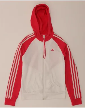 ADIDAS Womens Zip Hoodie Sweater UK 10 Small White Colourblock Polyester