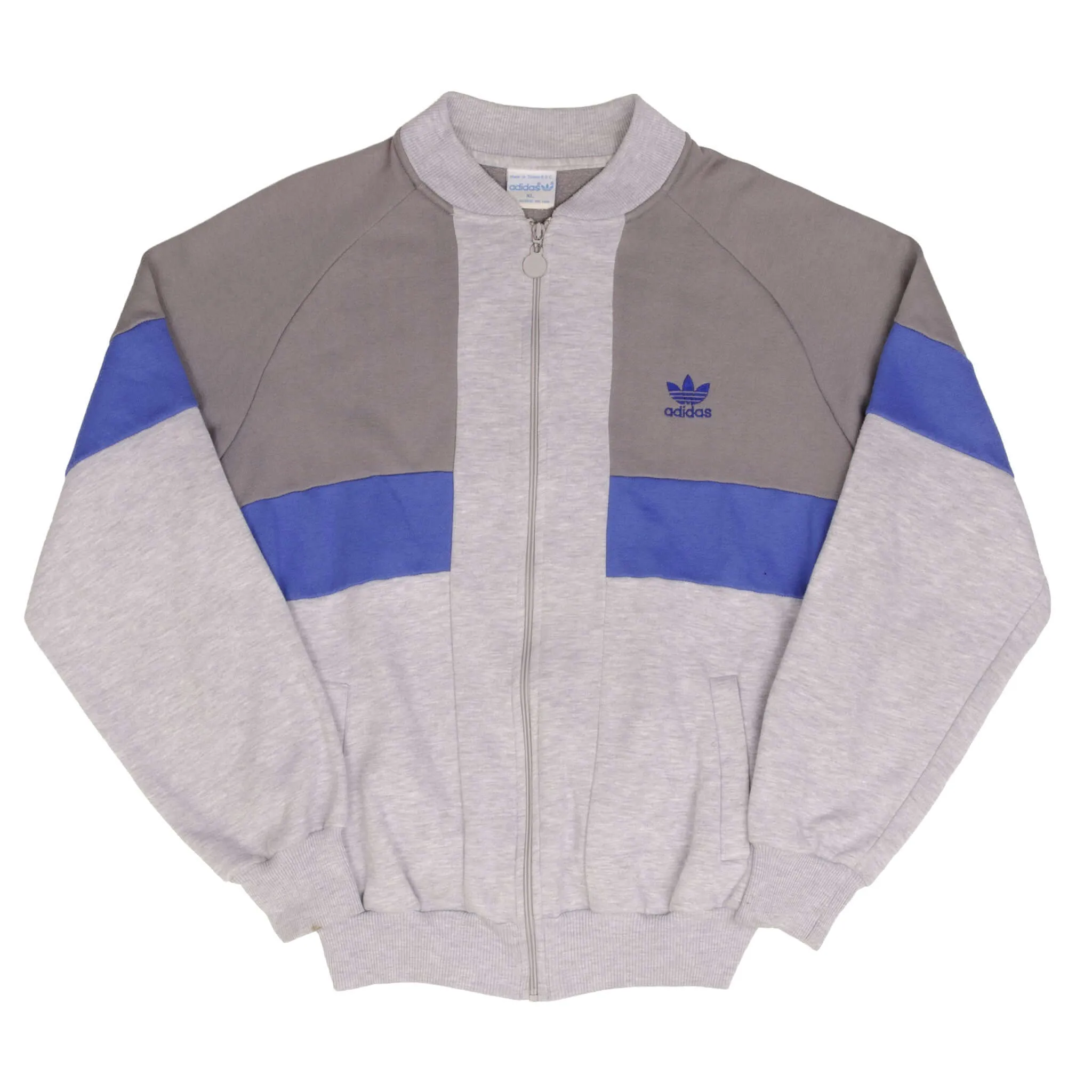 VINTAGE ADIDAS FULL ZIP GREY SWEATSHIRT JACKET 1970S SIZE XL