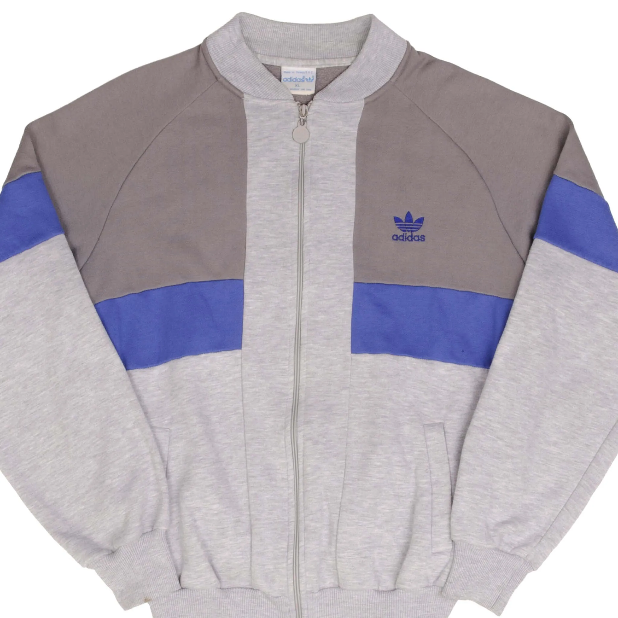 VINTAGE ADIDAS FULL ZIP GREY SWEATSHIRT JACKET 1970S SIZE XL